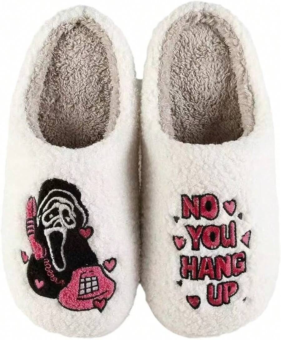 Cozy Plush Halloween Pumpkin Slippers, Non-Slip Fluffy Design - 組合-b - 查看 1