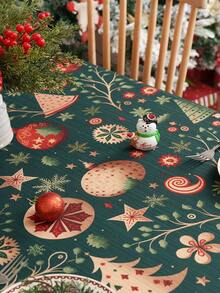 1 pieza Mantel navideño con estampado y relieve, cubierta de mesa de poliéster con tema navideño y adorno de encaje para sala de estar, dormitorio, cocina, decoración navideña