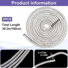 Glitter Rope 2PCS Glitter, Rhinestone Rope Shoe Strings Shiny Hoodie String Replacement Drawstring Cords For Sweatpants Trunks Bags Accessories 1 Pair Rhinestone Shoe Laces, Round Glitter ShoeLaces For Sneakers, Crystal Bling Diamond Rope Shoe Strings Luxury Rhinestone Shoelaces, Round Rhinestone Shoes/Hat Straps, Fashionable And Shiny, Crystal Drawstring Sports Shoes, Sports Shoes