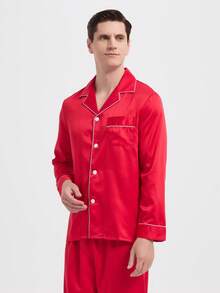 新款男士时尚休闲睡衣套装，秋冬服装 - 紅色 - 查看 7