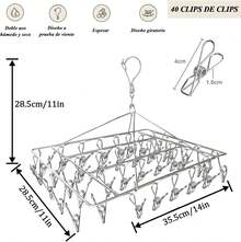 EstiloTendenciaGoteo Colgadero Tendedero De Calcetines Y 40 Clip - Con Clips De Pinzas Para La Ropa De Acero Inoxidable Estantes De Secado De Ropa Colgador De Metal PortáTil Pinzas Para Calcetines Bufanda (Plata)Calidad PremiumVersióN Mejorada - 10 Clip 2 pieza - Ver 6