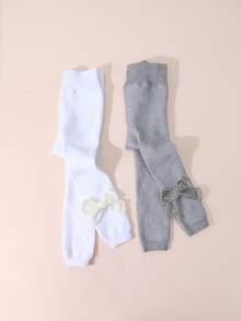 2 pièces Collants épais et chauds de longueur cheville avec décoration nœud papillon, convenant pour le port quotidien en automne/hiver