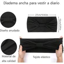 Diademas Anchas para Mujer,6 Turbante Extra para Mujer y 6 Ligas para Peinar el Cabello Altamente Elásticas,Bohemias,Grandes Bandas de Entrenamiento Deportivo para Yoga, Correr, Deportes - Negro + Blanco + Amarillo + Azul Marino + Gris Floral Claro + Caqui - Ver 5