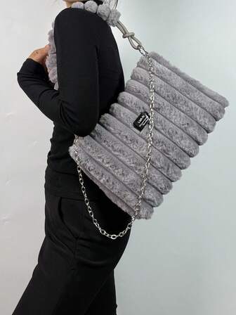 1 件女士秋冬兔毛托特包，优质拉链大包，可拆卸肩带，酒红色、棕色、粉色、黑色扎染皮草可选，适合女士和女孩，可斜挎或单肩背