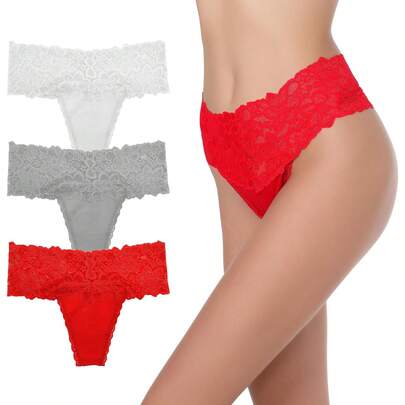 High Waisted Thong Underwear With Tummy Control, Cotton Lace Thongs, S - 4XL,  2025 Style
