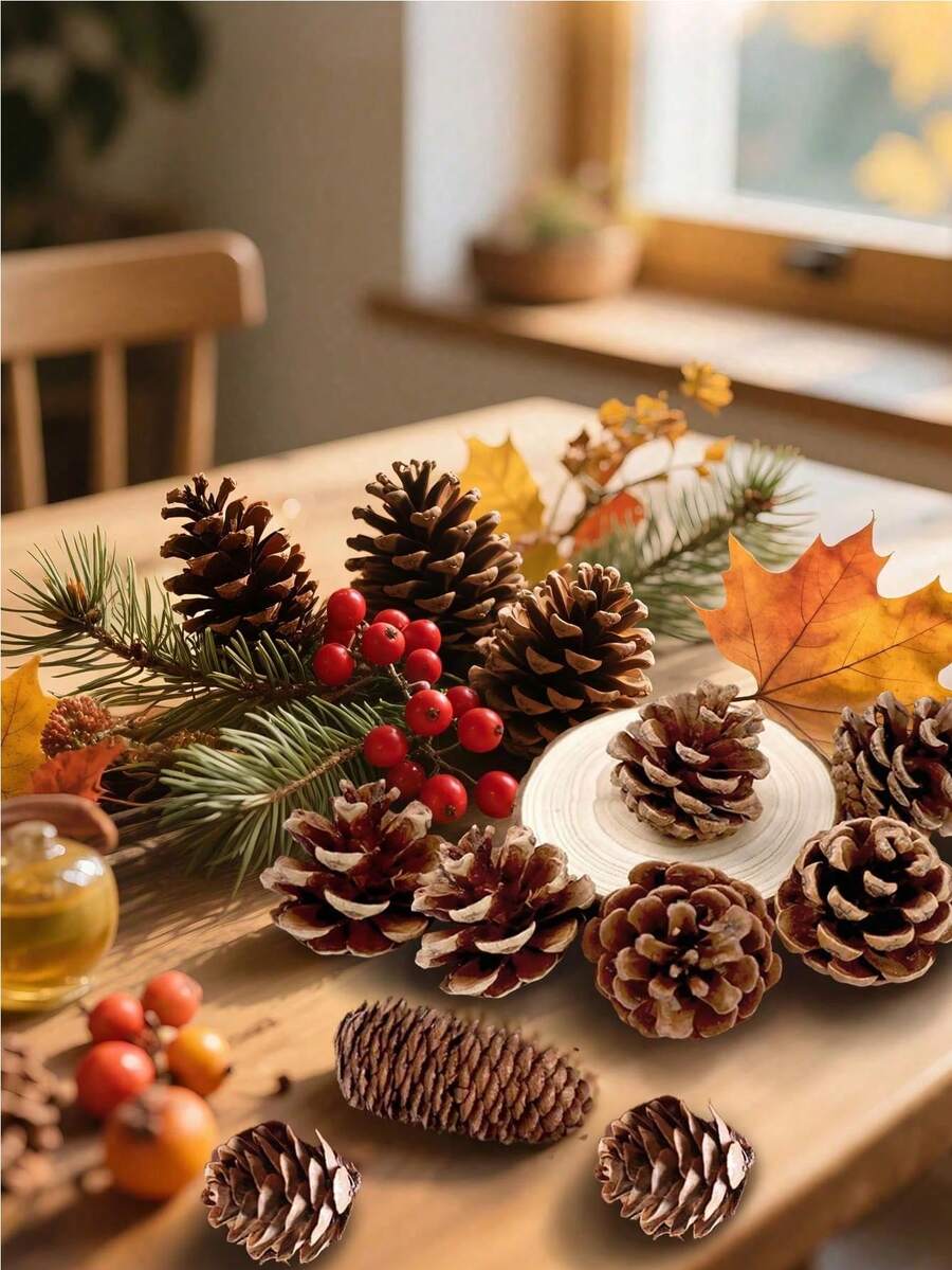 50 piezas/20 piezas/18 piezas Piñas de pino de Acción de Gracias, piñas de pino de cosecha de otoño, decoraciones de hojas de arce DIY, piñas de pino de cosecha, Navidad, adecuadas para fiestas festivas, Acción de Gracias, festival de cosecha, cosecha de otoño, cultivos de otoño, accesorios de decoración de Año Nuevo (estilo aleatorio) Viene con cuerda de cáñamo, regalo de piña mini DIY para cumpleaños, graduación, decoración colgante de árbol de Navidad de piña de Navidad, Navidad