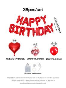 36件組紅色主題裝飾氣球，16英吋紅色「Happy Birthday」字母鋁箔氣球，18英吋紅色心形氣球，鋁箔亮片氣球，10英吋紅色乳膠氣球 - 紅色生日快樂 - 查看 2