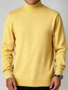 GRDR 男士圆领长袖毛衣，百搭日常针织套头衫 - 黃色 - 查看 3