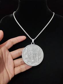 1pc Fashion Creative Cross & Jesus Pendant With 13mm Miami Cuban Chain, Men's Hip Hop Rock Street Style Cross & Jesus Pendant Necklace, Punk Retro Necklace, Suitable For Daily Wear Or Party, Valentine's Day Gift, 2 Chain Options - Silver - View 8