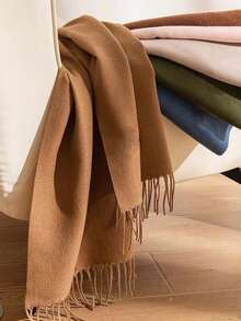 1pc Personalized Embroidered Cashmere Scarf For Women, Soft & Comfortable Solid Color Scarf, Mid-Length Shawl Wrap Warm Neck Gaiter, Suitable For Daily Wear, Gift For Family & Friends, Ideal For Christmas, Halloween - Multicolor - View 5