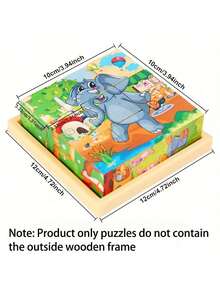 1pc 6-Sided Wooden Cube Block - Wooden Puzzle, 9 Cubic Blocks, Ocean World Animal Theme, Helps Concentration, Categorization And Logical Thinking, Ideal Gift - Multicolor - View 2