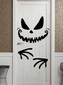 Black Halloween Door Sticker, Ghost Face Stickers, Black Ghost Window Wallpaper For Indoor Outdoor Party Decoration, Haunted House Supplies/Halloween Door Decorations/Halloween Bedroom Decorations