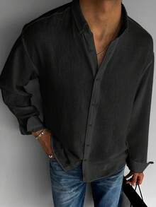 قميص كاجوال رجالي عتيق من الكتان، خريفي