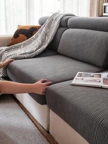 1 pieza Funda de sofá de estilo bohemio de unicolor, funda de sofá antideslizante y antirasguños, decoración del hogar para sofá de 1/2/3/4 plazas, lavable a máquina, para todas las estaciones - Gris Oscuro - Ver 5