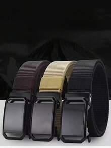 Cinto Automático de Náilon Masculino com Fivela de Liga de Ferro Quadrada, Cinto de Náilon Versátil com Fivela Automática para Estudantes Masculinos, Cinto de Vela de Náilon Respirável, Cinto de Náilon para Atividades ao Ar Livre para Jovens, Cinto de Fivela Trançada Respirável e da Moda para Esportes, Estilo Esportivo, Casual Outdoor, Treinamento Militar Estudantil, Cinto Trançado Durável, Adequado para Lazer de Verão para Jovens