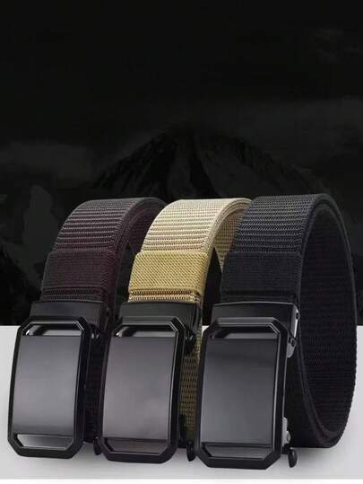 Cinto Automático de Náilon Masculino com Fivela de Liga de Ferro Quadrada, Cinto de Náilon Versátil com Fivela Automática para Estudantes Masculinos, Cinto de Vela de Náilon Respirável, Cinto de Náilon para Atividades ao Ar Livre para Jovens, Cinto de Fivela Trançada Respirável e da Moda para Esportes, Estilo Esportivo, Casual Outdoor, Treinamento Militar Estudantil, Cinto Trançado Durável, Adequado para Lazer de Verão para Jovens