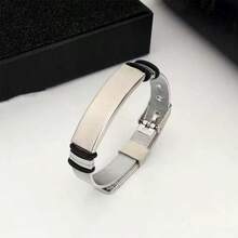 1pc Minimalist Stainless Steel Curved Plate Mesh Silver Color Bracelet, Length 17-22cm For Men