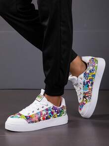 Unisex Graffiti Lace-Up Skateboard Shoes, Versatile Casual Fashion Sneakers For Couples, Suitable For All Seasons