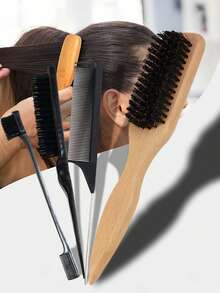 1pc Slick Back Hair Brush, Soft Bristles For Laying Down Hair Edges And For A Glossy Finish On All Hair Types, Smoothing Frizz&Restore Shine And Texture Comb - Multicolor - View 4