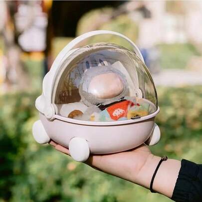 1个兼容便携式圆形摇篮的收纳盒，高品质设计，是收藏娃娃、手办、旅行和居家收纳的理想之选 | 小巧设计，带安全扣，两种颜色可选，配有便携收纳盒，非常适合展示和收藏可爱的小摆件，也是礼品包装用品，可用于装饰您的礼物、生日礼物、情人节礼物/礼盒。