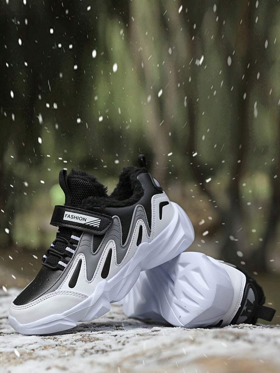 Teenagers' Low-Top Sports Shoes, Winter New Padded Chunky Sneakers, Warm & Comfortable Lining, Fashion Versatile Casual Sneakers, Adjustable Hook And Loop Easy On/Off - Multicolor - View 1
