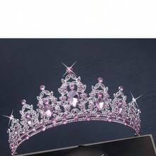 1pc Women's Pink Valentine's Day/Birthday Crown Necklace & Earrings Set, Suitable As Valentine's Gift And For Party Occasions