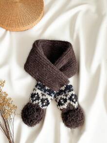 1 件儿童交叉挂球针织围脖，时尚男童秋冬围巾，婴儿围脖保暖