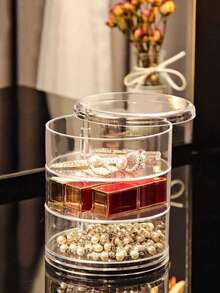 1pc 3/4/5 Tier 360° Rotating Acrylic Jewelry Box, Transparent Rotating Jewelry Organizer, Jewelry Stand, Large Capacity Makeup Storage Rack, Multi-Functional Storage Shelf, Women Transparent Storage Cabinet, Travel Essential Gift, Suitable For Hair Accessories, Earrings, Bracelets, Necklaces, Jewelry Box, Valentine's Day Gift, Halloween Gift, Back To School Gift, Back To School Essential - Clear - View 14