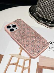1pc Pink Four-Leaf Clover Rhinestone 2-In-1 Shockproof Soft Feeling Phone Case Compatible With IPhone 16/13/14/17 Pro Max/14 Pro