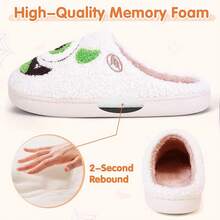 Cozy Plush Halloween Pumpkin Slippers, Non-Slip Fluffy Design - White Green - View 8