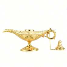 Vintage Magic Genie Lamp Costume Accessory Gift For Women Classic Arabian Props Pot Decor (Gold) Light Luxury Gold Pattern Search Banner Magic Lamp, Palace Dinner Decoration Ornament Magic Lamp, Magic Lamp Handicraft Ornament