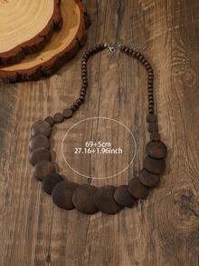Vintage Wooden Disc Necklace, Suitable For Travel And Daily Wear - Coffee - View 5