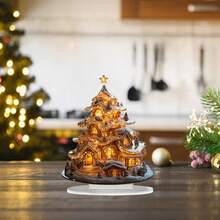 2 Decorazioni natalizie piatte in acrilico 2D a forma di albero di biscotti con supporto - eleganti per il soggiorno, l'ufficio e la tavola delle feste - include base