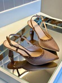 COMFORT SCARPIN IN RAFFIA AND CUP HEEL - Lạc đà - Xem 2