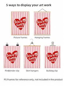 This Is My Happy Place" Print, Vintage Heart Stripes Poster, Preppy Wall Art Poster, Unframed Wall Decor, Apartment Art Print, Wall Decor Art, Dorm Decor, Party Decor And Best Gift Choice Room Decor, Funky Posters, Bedroom Decor, College Dorm Essentials, Wall Prints, AestheBBBBtic Room Decor, Dorm Accessories, Corner Decor, Music Posters - Multicolor - View 6