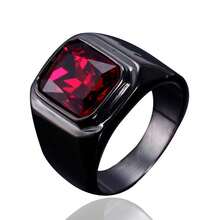 Stainless Steel Ring With Red Zirconia Stone, Suitable For Daily Wear, Parties, And Casual Outings - Black - View 1
