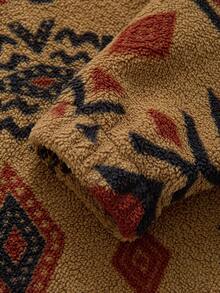 Men's Fashionable Fleece Lined Hoodie, Classic Printed Sherpa Lined Full Zip Hoodie Sweatshirt With Drawstring, Casual Streetwear For Autumn/Winter