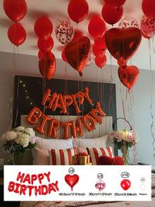 36件組紅色主題裝飾氣球，16英吋紅色「Happy Birthday」字母鋁箔氣球，18英吋紅色心形氣球，鋁箔亮片氣球，10英吋紅色乳膠氣球 - 紅色生日快樂 - 查看 12