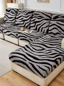 1 件柔软毛绒布艺防宠物沙发座套，斑马纹，多色，厚植绒提花斑马纹设计，适用于沙发座套/靠背套，秋冬 - 彩色 - 查看 8