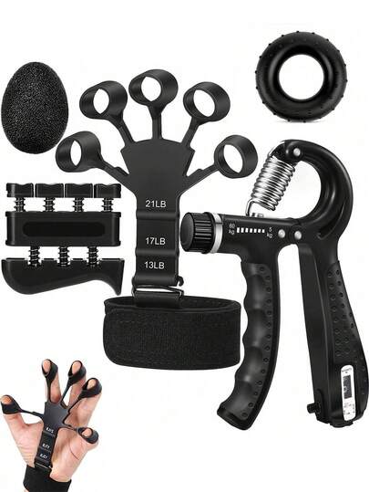 5pcs Hand, Wrist & Strength Training Set - Includes Resistance Bands, Grip Strengthener, Massage Ball, Grip Ring And Finger Exerciser. Ideal Fitness Accessories For Guitar, Piano, Rock Climbing, Fishing Enthusiasts - Perfect Gift For Boyfriend On Halloween And Christmas (Random Style)