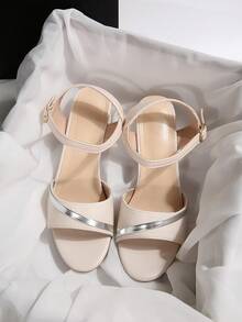 1 Paar Mädchen/Teenager einfarbige Glitzer-Sandaletten mit einem Riemen und Schnalle, runde Zehenkappe, 5cm Plateauabsatz, modisch, lässig, süß, bequem, Luxus-Absätze, geeignet für 15+ Jahre, Party, Campus, Strand, Frühling/Sommer