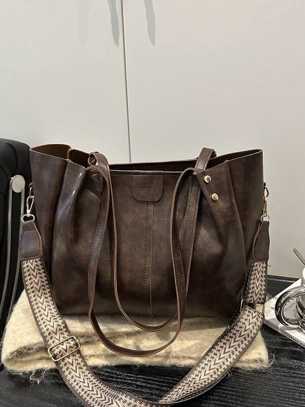 New Mature And Elegant Style Splicing PU Material Simple And Fashionable Foldable Large Capacity Tote Bag For Women's Daily Work Commuting Bag Vacation Leisure Bag As A Gift For Mom