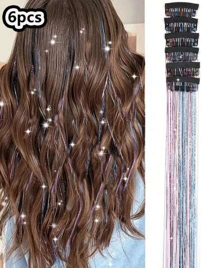 6 Stücke/Set Glänzende Laser Quaste Haarkette für Frauen - Braut Brautjungfer Haarschmuck, geeignet für Party, Urlaub, Zusammenkunft, Valentinstag Date, Festival, Fotoshooting, Tanzaufführung, Hochzeitsdekoration [Valentinstag & Muttertag Geschenk] Kopfschmuck, Haarschmuck, Haarkette