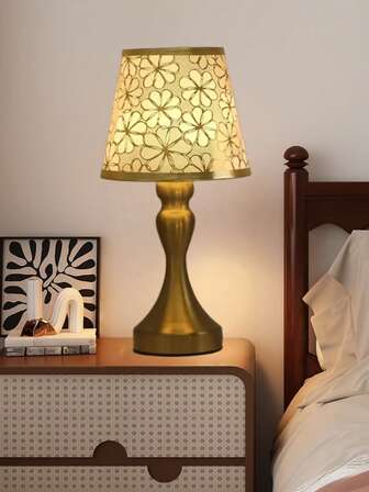 1pc USB Powered LED Desk Lamp With Adjustable Brightness, Floral Print Fabric Lampshade And Gold Metal Base - 3 Color Options, Suitable For Bedroom, Living Room, Office, Study - Eye-Care, Modern Design, Bedroom Lighting, Office Lighting, Decorative Lighting, Elegant Lighting, Lighting