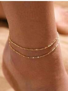 Gold Anklets For Women,14k Gold Plated Ankle Bracelets For Women Waterproof Satellite Anklet Set Gold Dainty Beaded Anklets For Women Cute Beach Anklet Gold Summer Jewelry For Women