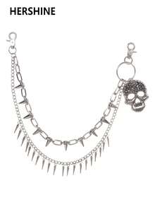 Hershine Wielowarstwowy metalowy łańcuch do spodni punkrockowych z nitami, kolcami i czaszką, personalizowany dodatek modowy dla kobiet, odpowiedni na imprezę, Halloween i Boże Narodzenie. Idealny prezent dla rodziny i przyjaciół na Boże Narodzenie, Halloween i Święto Dziękczynienia.