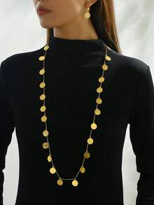 مجموعة قلادة وأقراط معدنية مطلية بالذهب عيار 18 قيراط، مناسبة كهدية للحفلات والاستخدام اليومي، 3 قطع/مجموعة