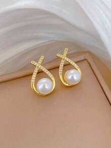 1 件女孩十字珍珠项链链配白珍珠项链耳环，个性化风格耳环和项链套装，