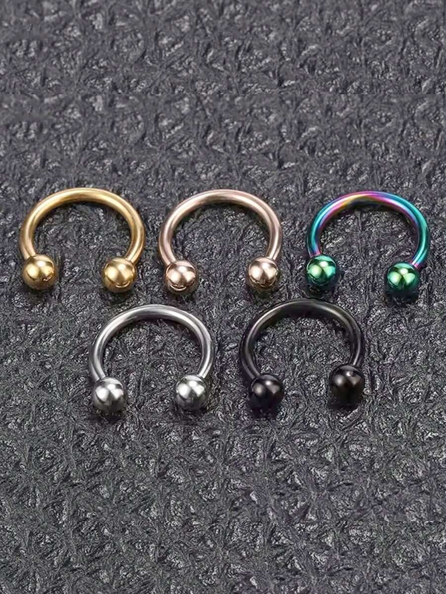 5pcs Stainless Steel Cute Septum Nose Hoop Rings Cartilage Horseshoe Earrings For Women Men Belly Lip Body Piercing Jewelry
