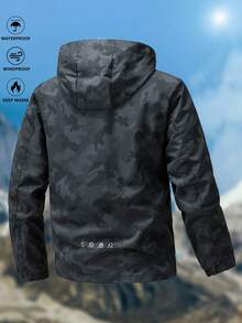1 件运动型男士户外运动骑行钓鱼徒步防风防水迷彩软壳夹克 - 黑色 - 查看 4